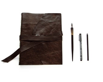 Extra Large Leather Sketchbook, Leather Journal with double wrap tie 8" x10"
