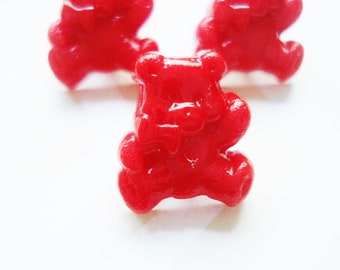 Vintage Teddy Bear Buttons - 3 Red Teddy Bear Buttons - Tiny Red Kid's Buttons - Childrens Sweater Buttons - Baby Nursery Toy Buttons