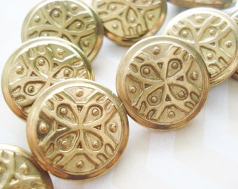 Black and Gold Czech Buttons - Vintage Czech Glass Buttons - Fancy Gold Glass Buttons - 10 Vintage Gold Metal and Black Glass Buttons