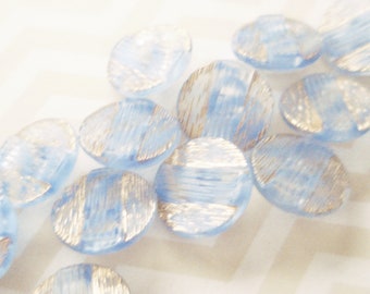 Vintage Blue Glass Buttons - 7 Fancy Blue and Gold Czech Buttons - Blue and Gold Striped Glass Buttons  - Gold Bisected Glass Buttons
