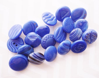 Vintage Czech Glass Buttons - 20 Fancy Royal Blue Glass Buttons - Small Vintage Blue Buttons - Unique Blue Glass Buttons - Blue AB Buttons