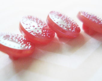Fancy Coral Red Glass Buttons - Vintage Aurora Borealis Red Buttons -4 Coral Red and AB Glass Buttons - Fancy Czech Buttons