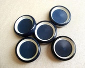 French Vintage Nautical Buttons - 5 Navy Blue Nautical Buttons - Navy and White Plastic Buttons
