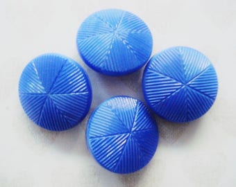 Fancy Blue Glass Buttons - Vintage Czech Glass Buttons - 4 Vintage Royal Blue Glass Buttons - Fancy Blue Czech Buttons