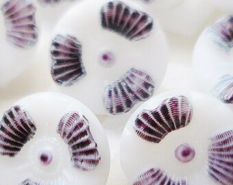 Vintage Purple and White Glass Buttons - Fancy Purple and White Glass Buttons - 9 Fancy Glass Fan Buttons - Unique Fan-Like Button