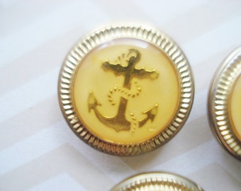 Fancy Nancy Button Covers - 5 Unique Nautical Button Covers - Vintage Gold Anchor Button Covers - 5 Gold Trim Nautical Button Covers