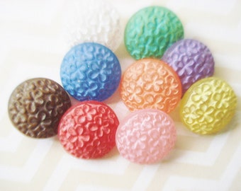 Vintage Plastic Dome Buttons - 9 Funky Daisy Dome Buttons - Choose 9 Assorted or 10 Same Color - Red Orange Green Brown Blue Dome Buttons