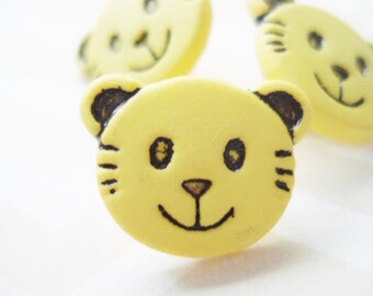 Childrens Button Set - 3 Vintage Kitty Cat Buttons - Yellow and Black Kitty Buttons - Yellow Kid's Kitten Button - Childrens Sweater Buttons