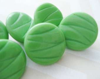 Dimi Green Czech Buttons - Vintage Czech Glass Buttons - Fancy Green Glass Buttons - 7 Vintage Green Glass Buttons - Green Zigzag Buttons