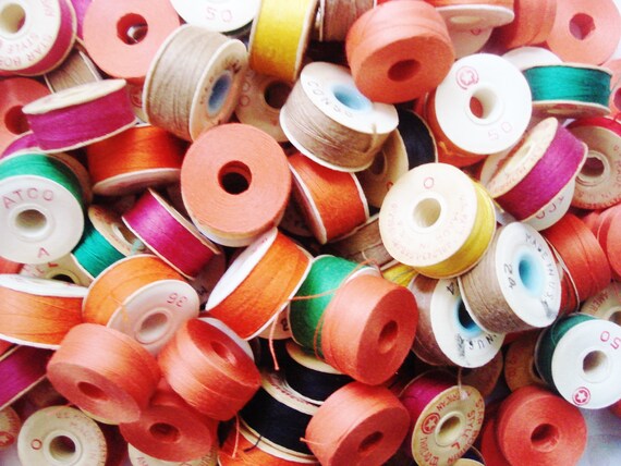 Vintage Cardboard Bobbins 24 Autumn Color Paper Bobbins 