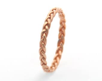 14k Rose Gold Promise Ring For Her, Thin Braided Wedding Band, Delicate Celtic Wedding Band, Unique Minimalist Gold Band, Dainty Gold Ring