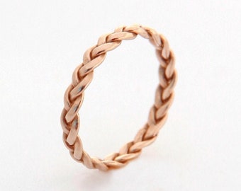 Rose Gold Ring Band, Unique Gold Wedding Band, Womens Wedding Band, 14k Rose Gold Wedding Ring, Thin Gold Promise Ring, Braided Wedding Ring