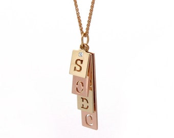 Personalized Initial Necklace | Rose Gold Mothers Bar | Engraved Name Pendant | Girlfriend Gift | Dog Tag Chain | Gold Bar