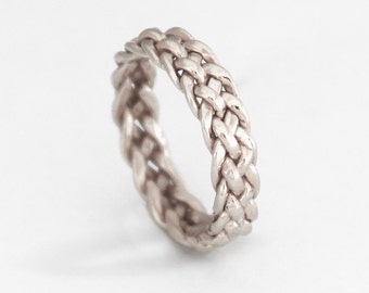 White Gold Woven Ring, Mens Celtic Braided Ring, Wide Wedding Bands, Infinity Band, Cool Ring For Men, Unique Mens Ring, Promise Ring