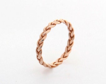 Rose Gold Ring Band, Unique Gold Wedding Band, Womens Wedding Band, 14k Rose Gold Wedding Ring, Thin Gold Promise Ring, Braided Wedding Ring