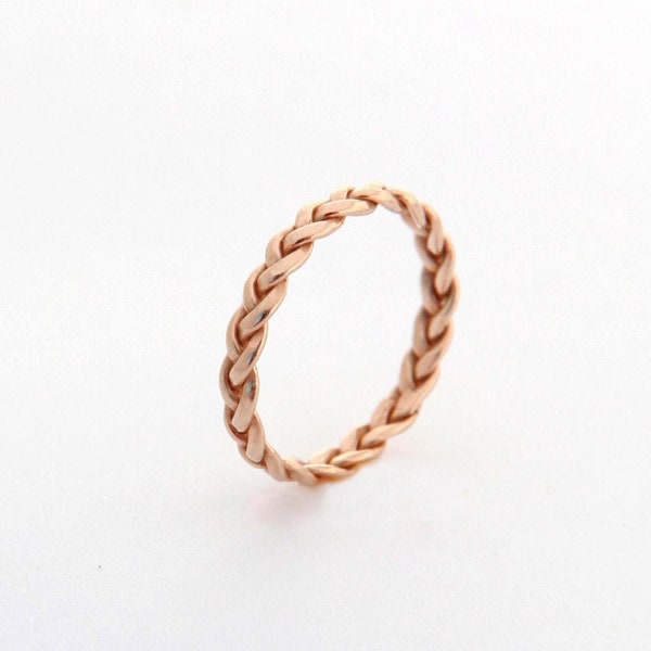 Rose Gold Ring Band, Unique Gold Wedding Band, Womens Wedding Band, 14k Rose Gold Wedding Ring, Thin Gold Promise Ring, Braided Wedding Ring