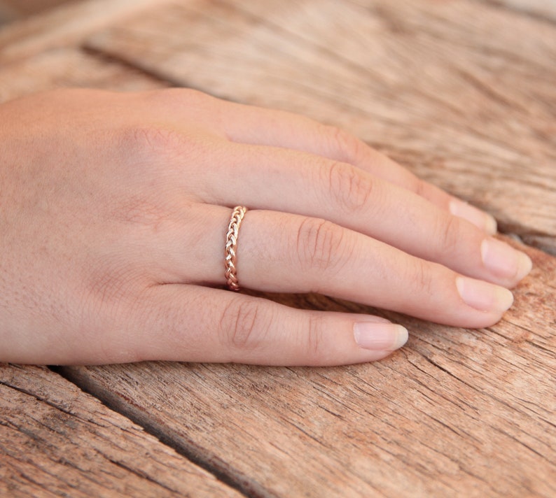 Rose Gold Ring Band, Unique Gold Wedding Band, Womens Wedding Band, 14k Rose Gold Wedding Ring, Thin Gold Promise Ring, Braided Wedding Ring image 2