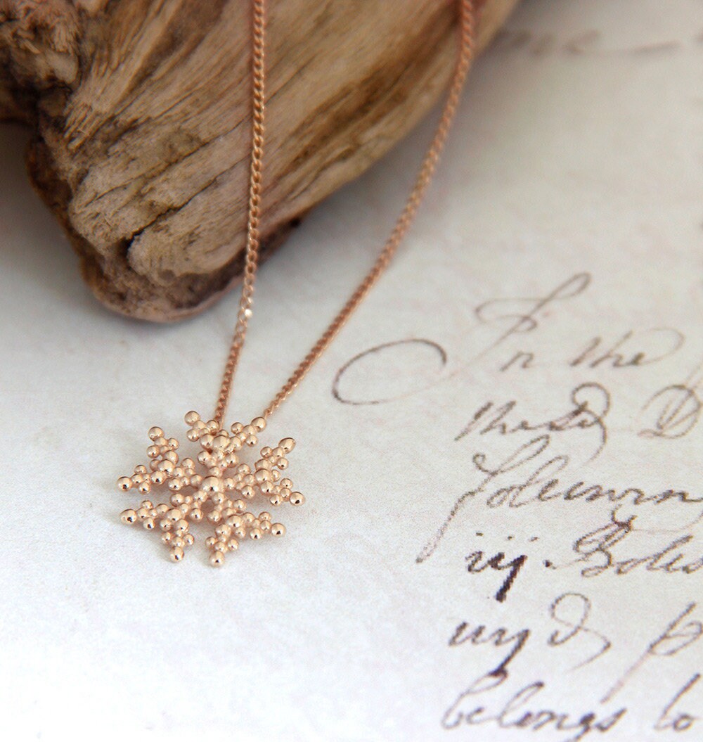 14k Rose Gold Snowflake Charm Necklace Christmas Gifts Christmas Jewelry Christmas Gifts Dainty Solid Gold Jewelry Winter Necklace