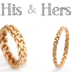 His And Hers Wedding Band Set, Unique Matching Rings, Promise Rings, Couple Ring Set, Celtic Knot Rings, 14k Gold Rings For Couple