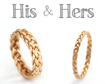 His And Hers Wedding Band Set, Unique Matching Rings, Promise Rings, Couple Ring Set, Celtic Knot Rings, 14k Gold Rings For Couple