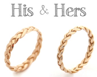 18k Gold Wedding Bands, His And Hers Promise Bands, Wedding Band Set, Braided Ring, Matching Rings, Celtic Couples Ring, Gold Braid Rings