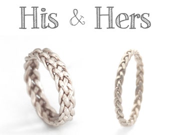 His And Hers Wedding Band Set, Unique Matching Rings, Promise Rings, Couple Ring Set, Celtic Knot Rings, White Gold Rings