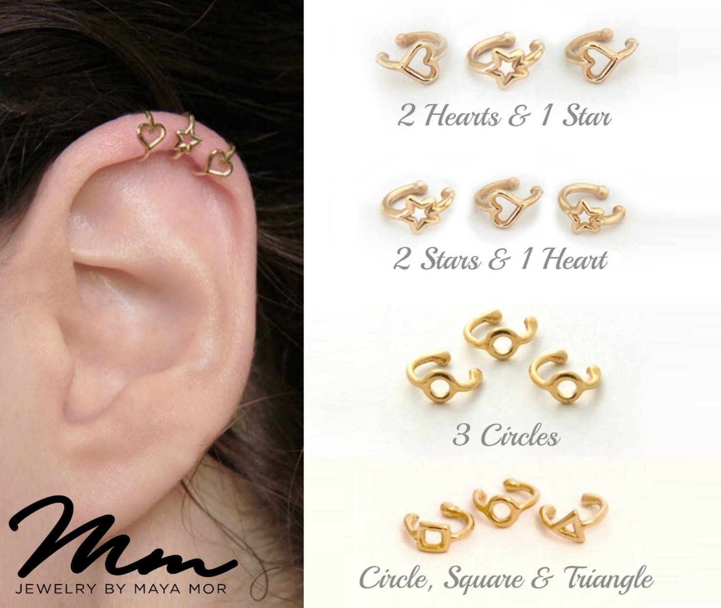 Star & Heart Ear Cuff 3 Ear Cuffs For Unpierced Ears Small Etsy