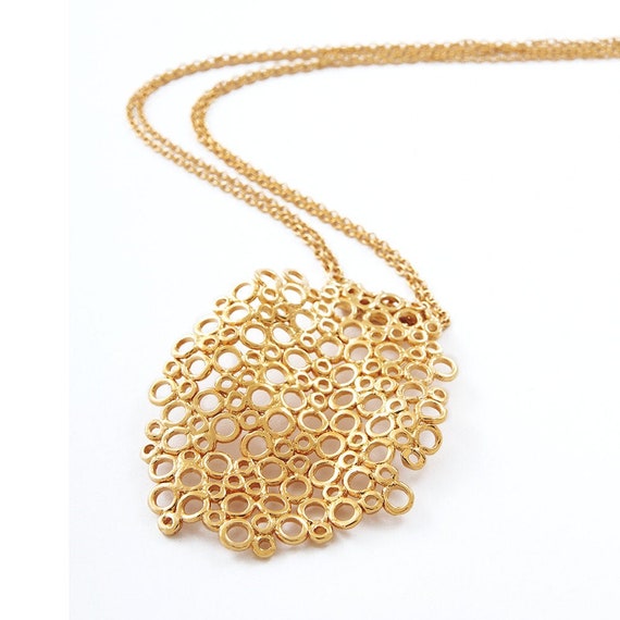 14k Gold Necklace Large Gold Pendant 