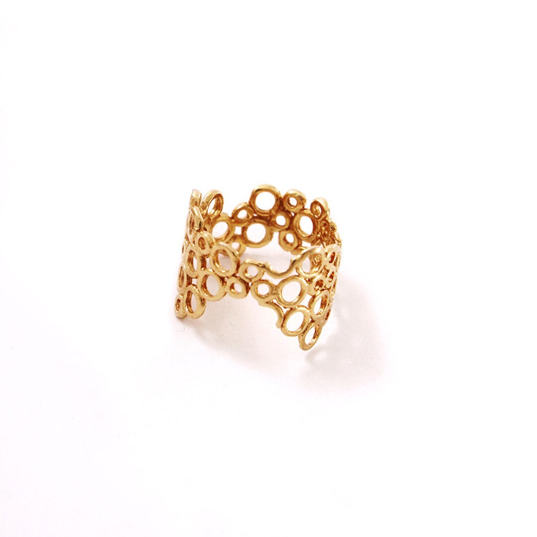 14k Gold Beehive Ring, Unique Wedding Ring, Honeycomb Ring, Flat ...