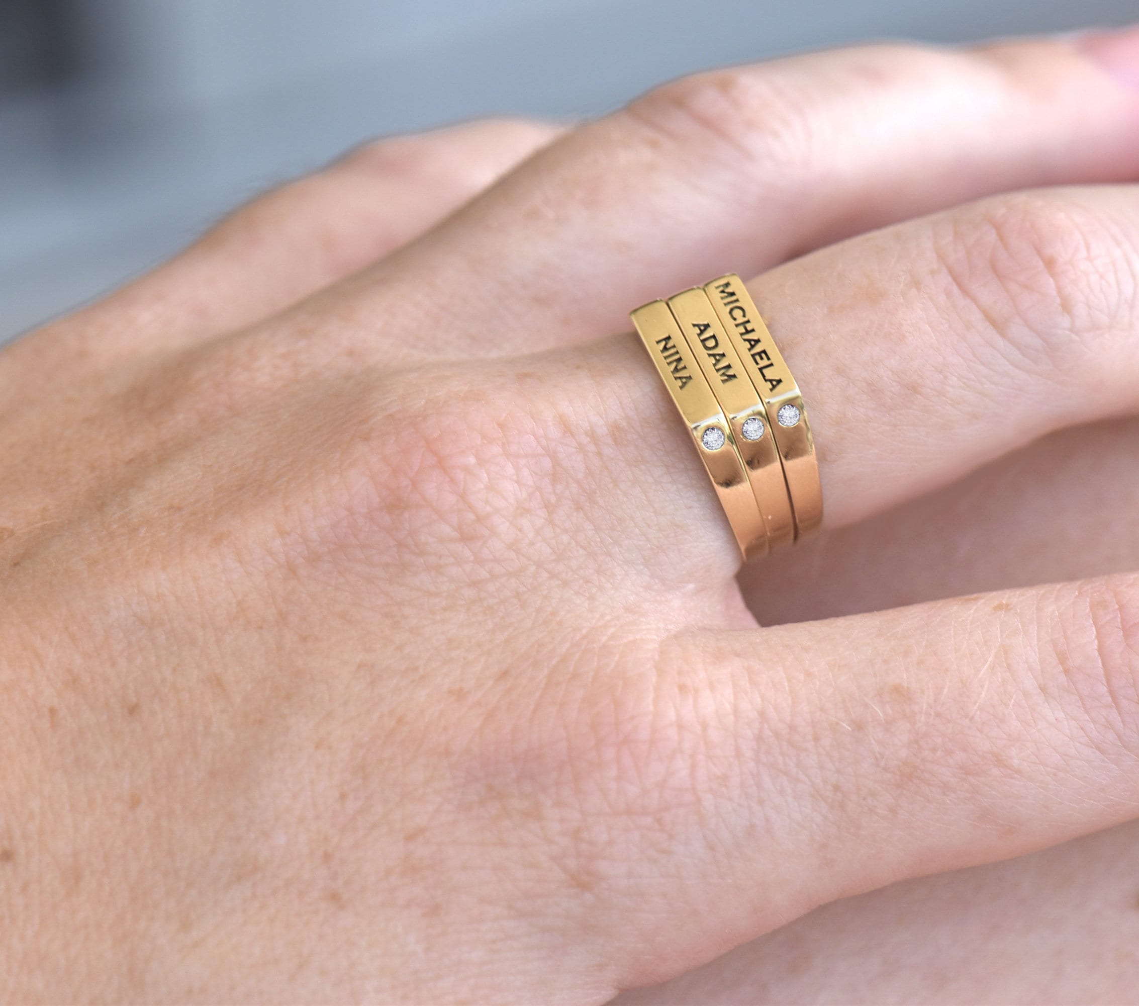 Diamond Ring Set Of 3 14k Solid Gold Ring Band Custom Name Ring Eternity  Band. | eBay