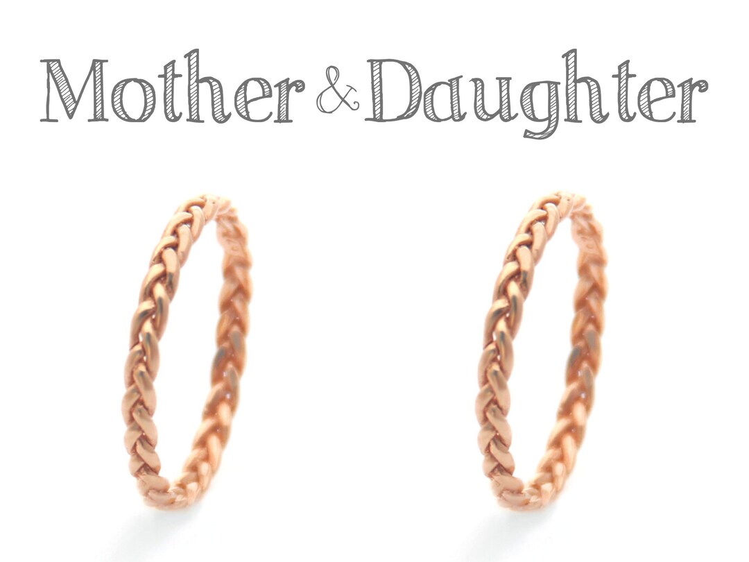 Mother and Daughter Rings Set, Hers and Hers, 14K Rose Gold Rings, Gifts for Mom, Mom Christmas
