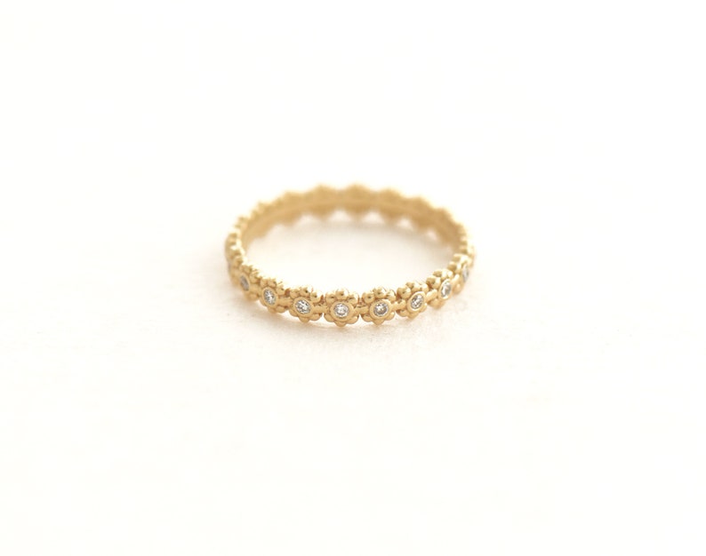 Dainty Rose Gold Wedding Ring Diamonds Ring Daisy Band Ring Etsy