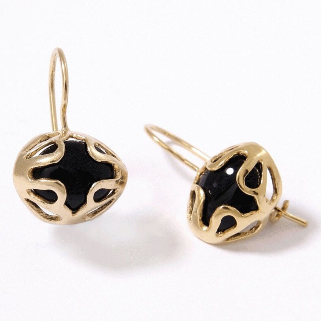 Elemental Gems Platinum Plated Cushion Shape Black Onyx Dangle Earrings
