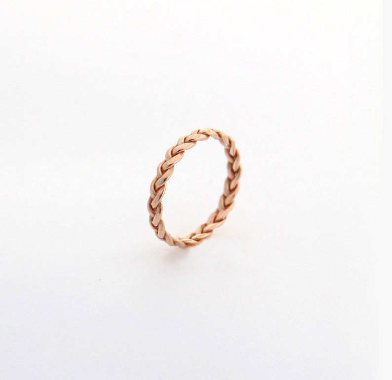 Rose Gold Ring Band, Unique Gold Wedding Band, Womens Wedding Band, 14k Rose Gold Wedding Ring, Thin Gold Promise Ring, Braided Wedding Ring image 1