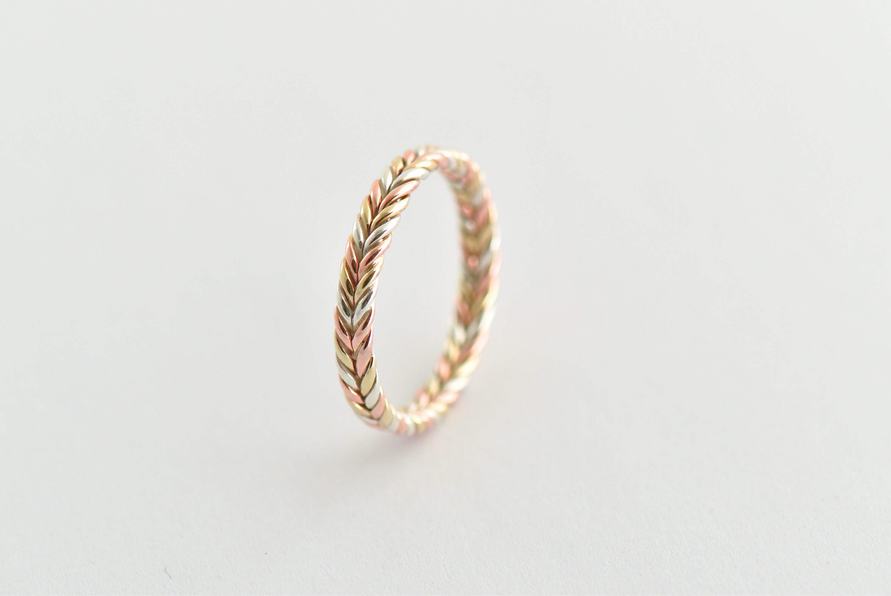 Three Tone Wedding Band Tri Color Gold Engagement Ring Braided