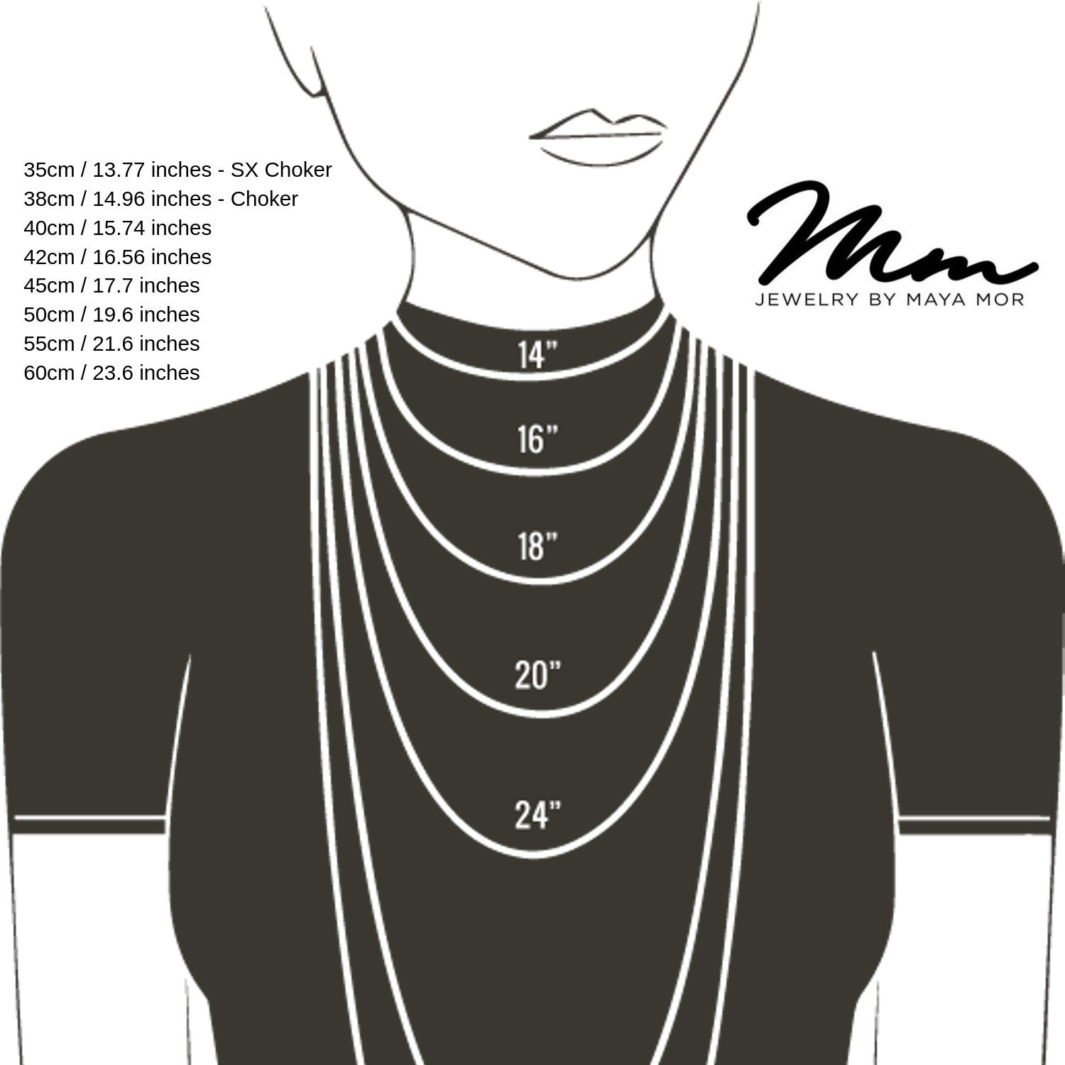 Necklace Size Chart 20 50 Cm Necklace Necklace Size Chart Women&