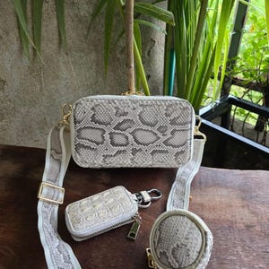 Real Python Leather Sling Bag Natural | Handmade Luxury Crossbody Bag | Exotic Leather Evening Clutch | Designer Chain Purse