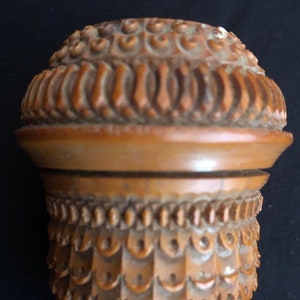 19th Century Carved Wood Coquilla Nut Pounce Pot or Spice Shaker