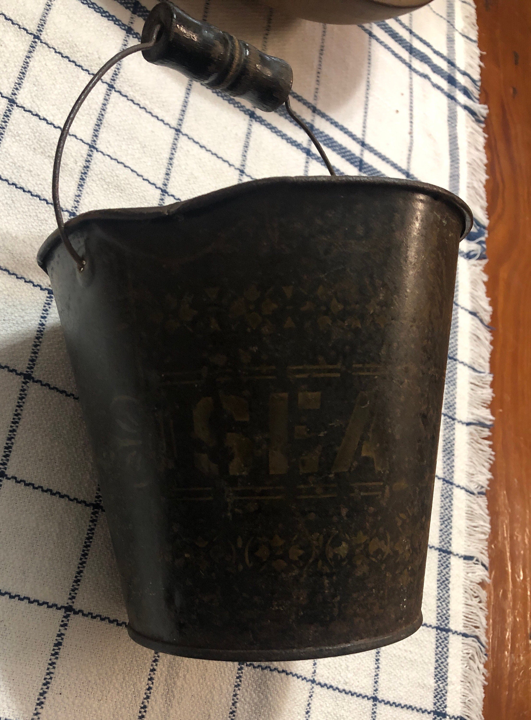 SEA Side puke / pail bucket with wood bail handle black w/gold Etsy