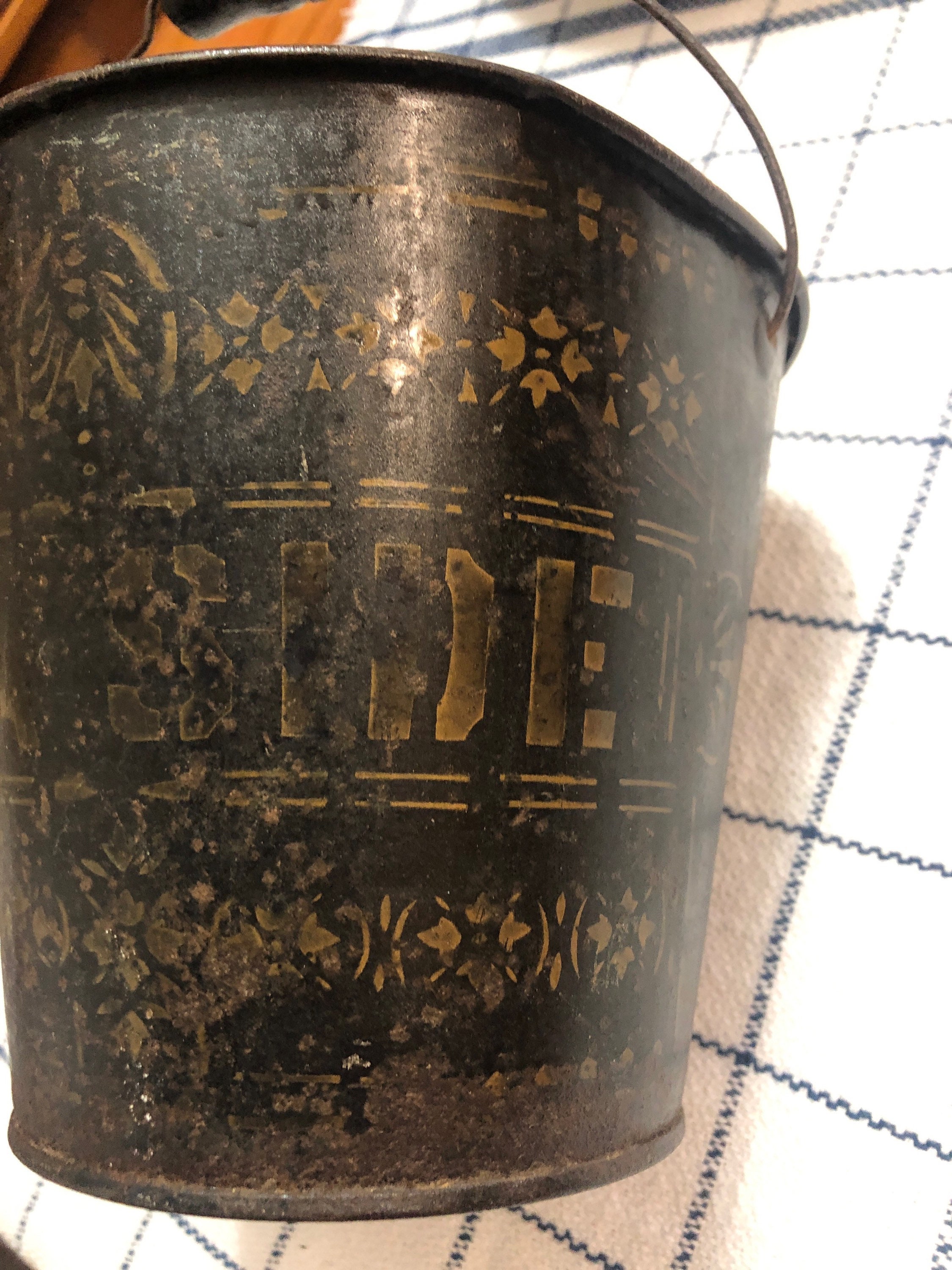 SEA Side puke / pail bucket with wood bail handle black w/gold Etsy