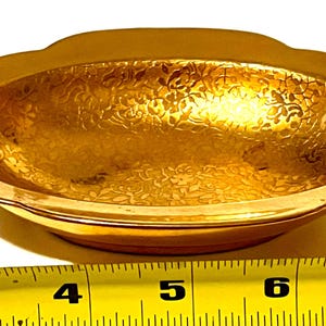 Gold Painted Glass Bowl, Wheeling Decorating, Oblong Trinket Dish