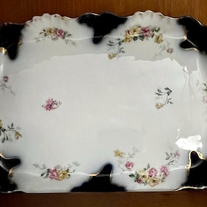 Limoges Platter ~ Cobalt Blue with a Floral design accented to Gold ~ Vintage