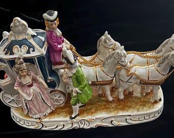 Vintage Norleans Porcelain Horse and Carriage Figurine Japan Collectible Shelf Sitter