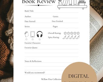 Book Review Page Template | Digital Download | Print At Home | Reading Journal Review | Bookish Gift