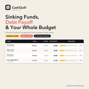 Sinking Funds Tracker and Savings Goal Planner with Debt Payoff Tracker, All in One Budget Spreadsheet Bundle for Irregular Income