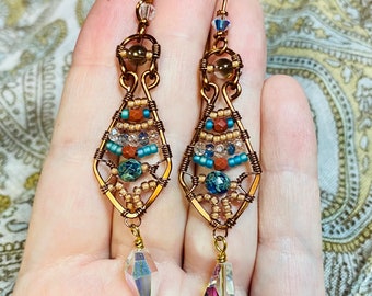 Antique Wire Wrap Bohostyle Earrings