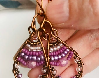 Purple Boho Earrings, Copper Earrings, Bohostyle jewelry