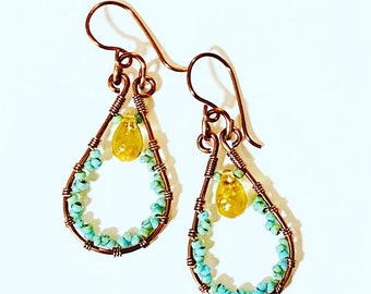 Copper Teardrop Earrings, Boho Earrings, Boho  Style