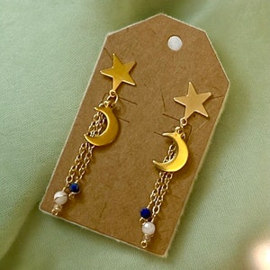 Moon and Stars, Boho Earrings, Celestial