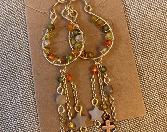 Mixed Gemstone Dangle Earrings, Handmade